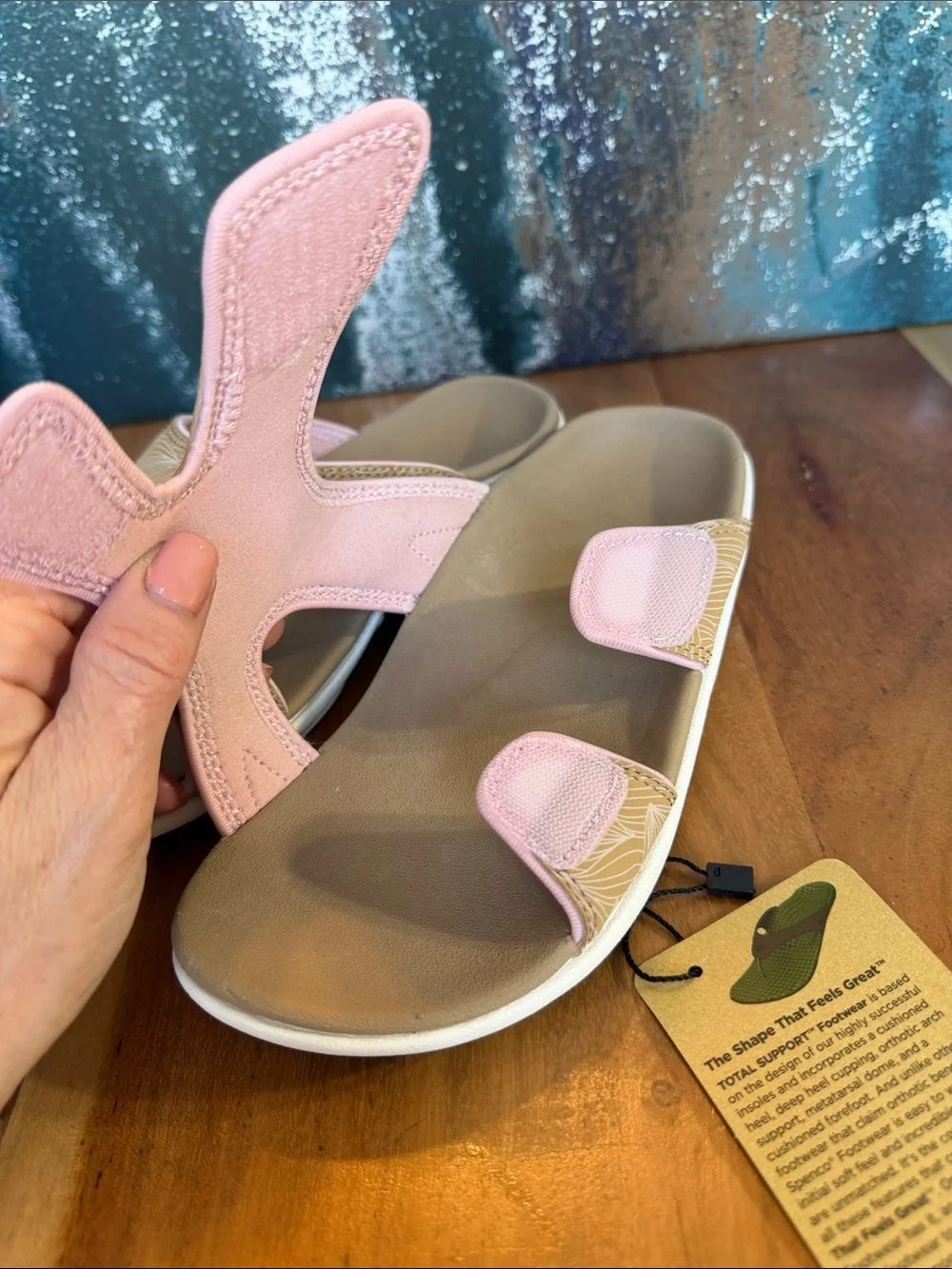 Spenco Comfort Tan/Pink Kholo Wave Orthotic Slide Sandals NWT